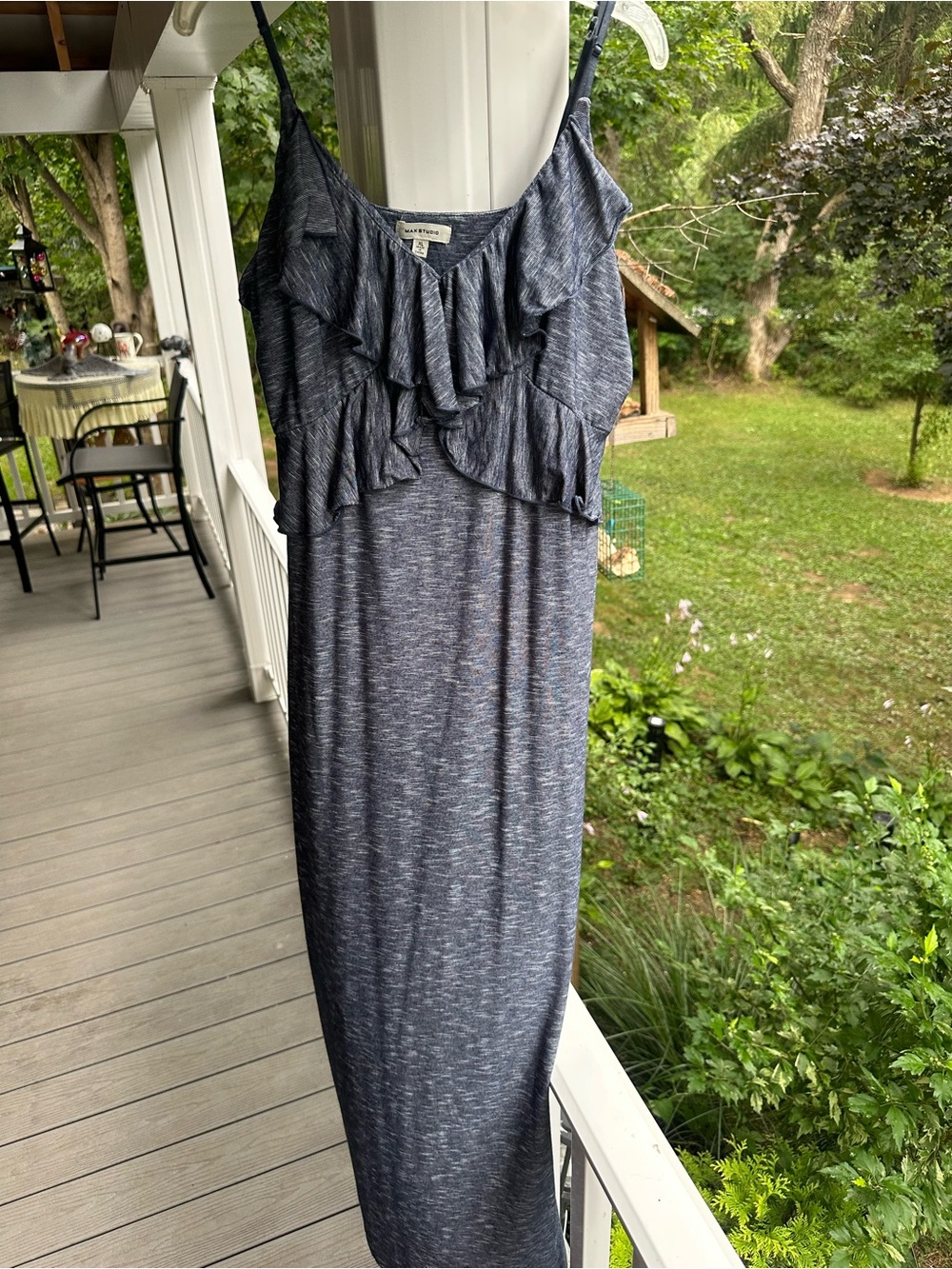Max Studio Navy Heather Ruffled Spaghetti-Strap Maxi Dress